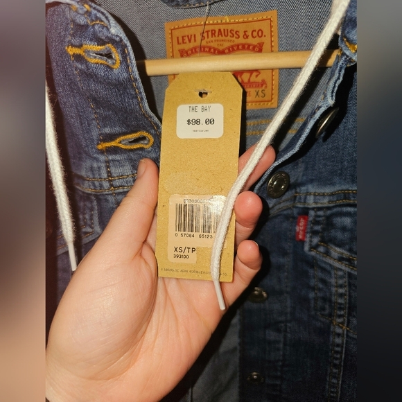 Levis Jean Jacket Boys Girls Blue Denim Gray Hoodie W. Hood Sizs XS BNWTs - Picture 4 of 6